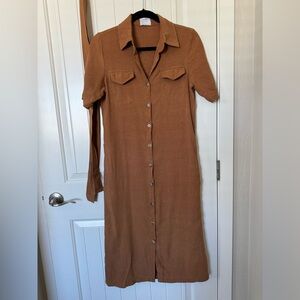 100% Linen Shirt Dress, Size Small, Brown